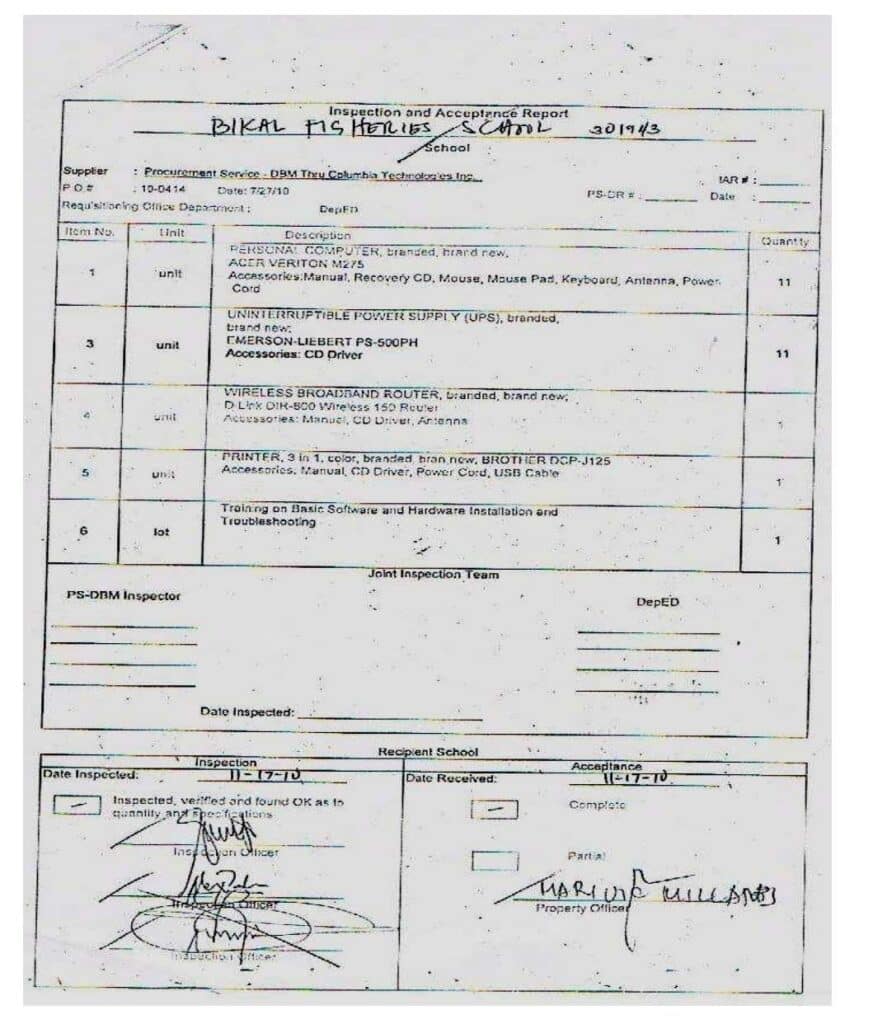 Sample Inspection and Acceptance Report