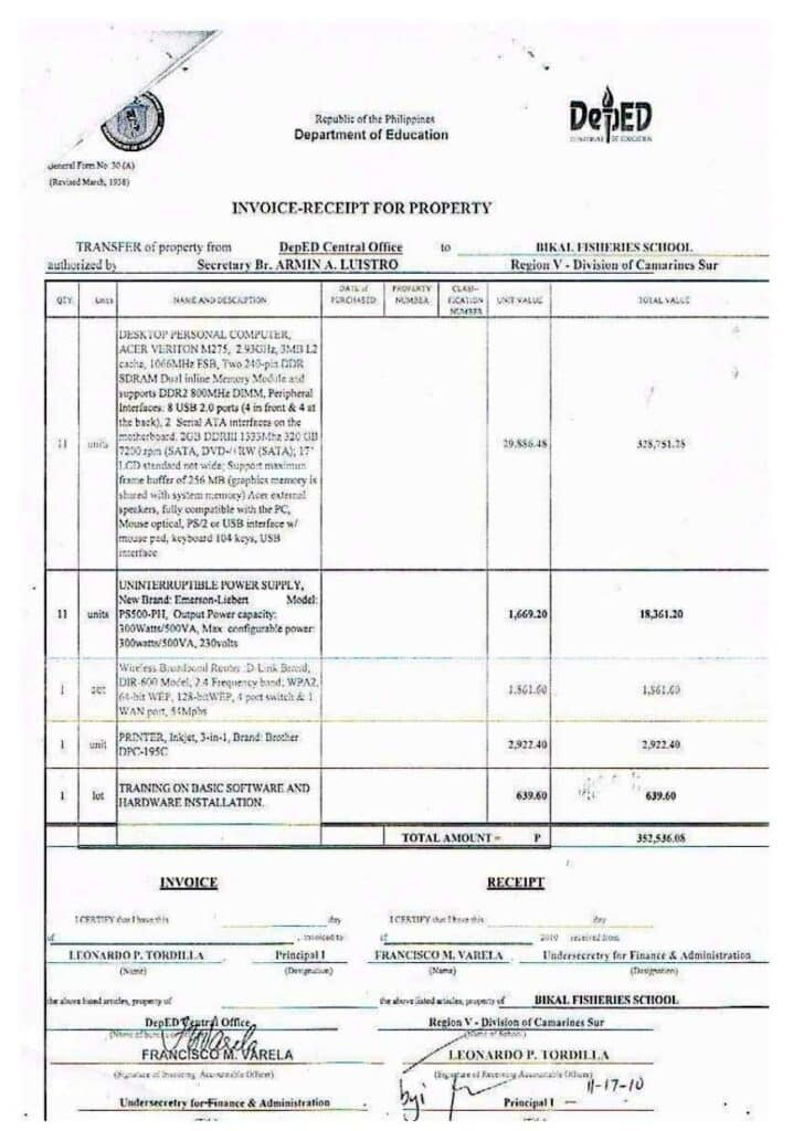 Sample Invoice Receipt for Property