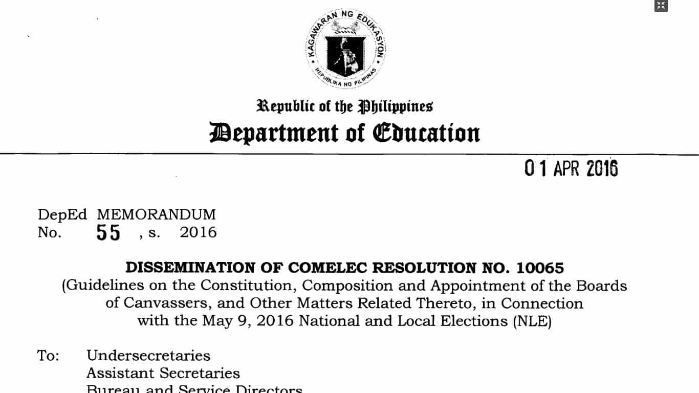 Dissemination of COMELEC Resolution No. 10065