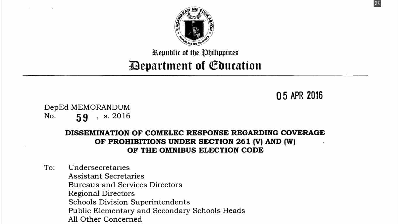 Dissemination of Comelec Response Regarding Coverage of Prohibitions Under Section 261 (V) and (W) of the Omnibus Election Code