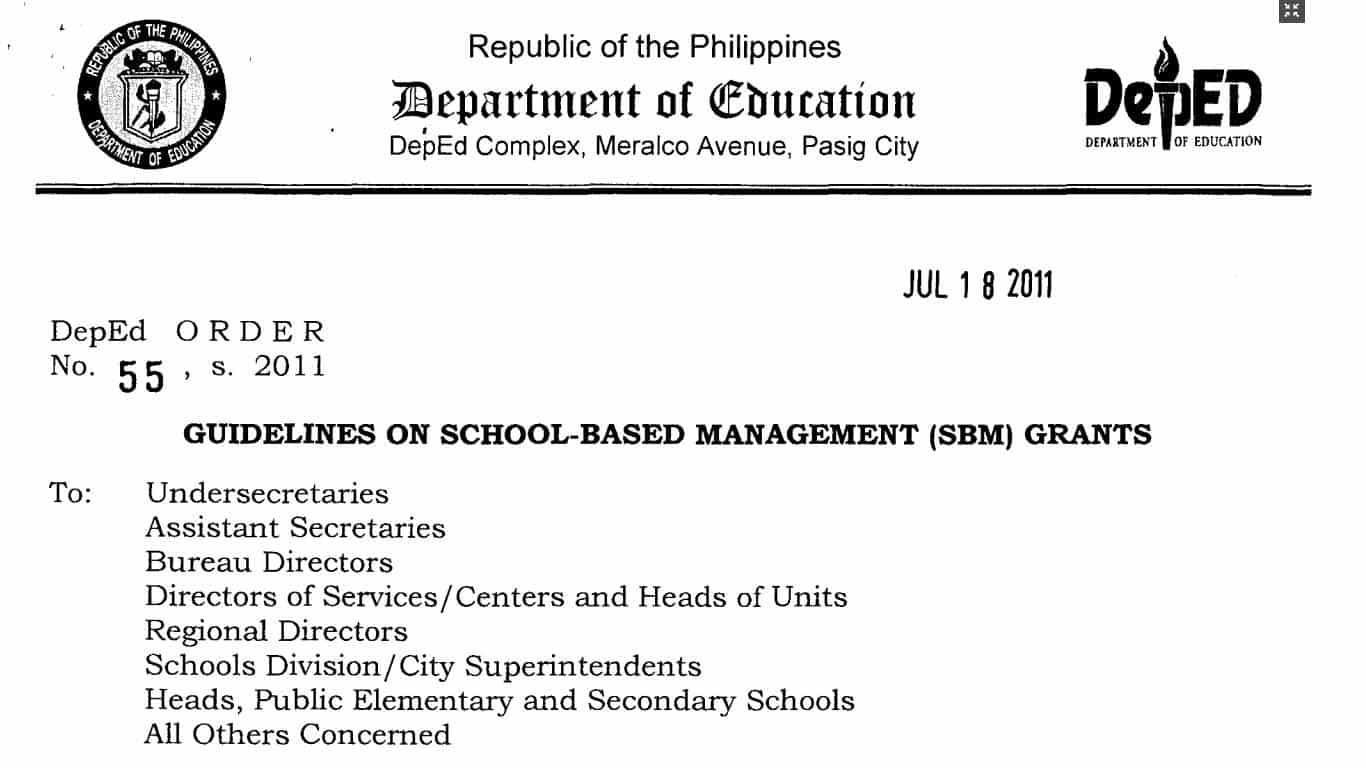 Guidelines on School-Based Management (SBM) Grants