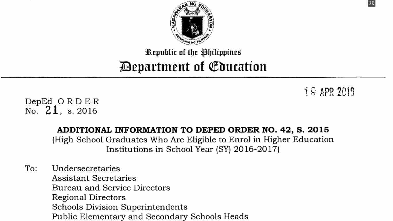 High School Graduates Who are Eligible to Enrol in Higher Education Institutions in School Year (SY) 2016-2017