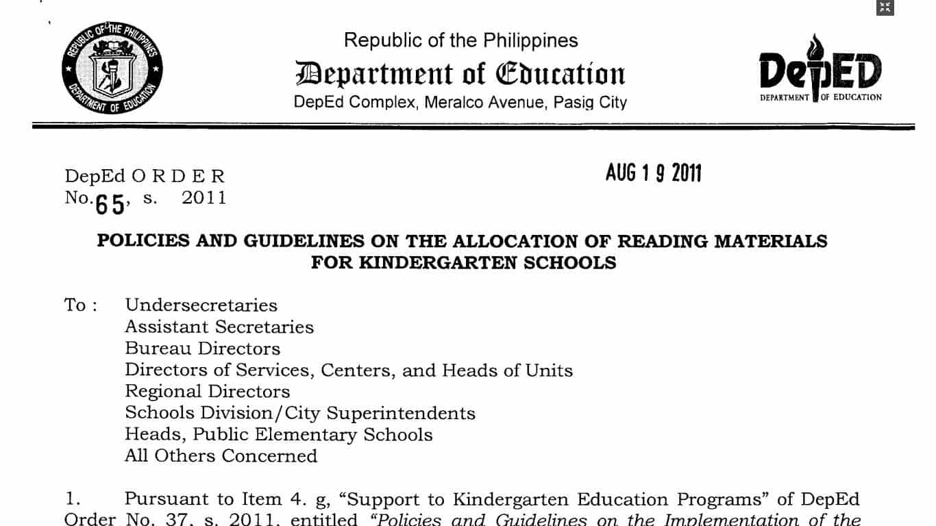 Policies and Guidelines on the Allocation of Reading Materials for Kindergarten Schools