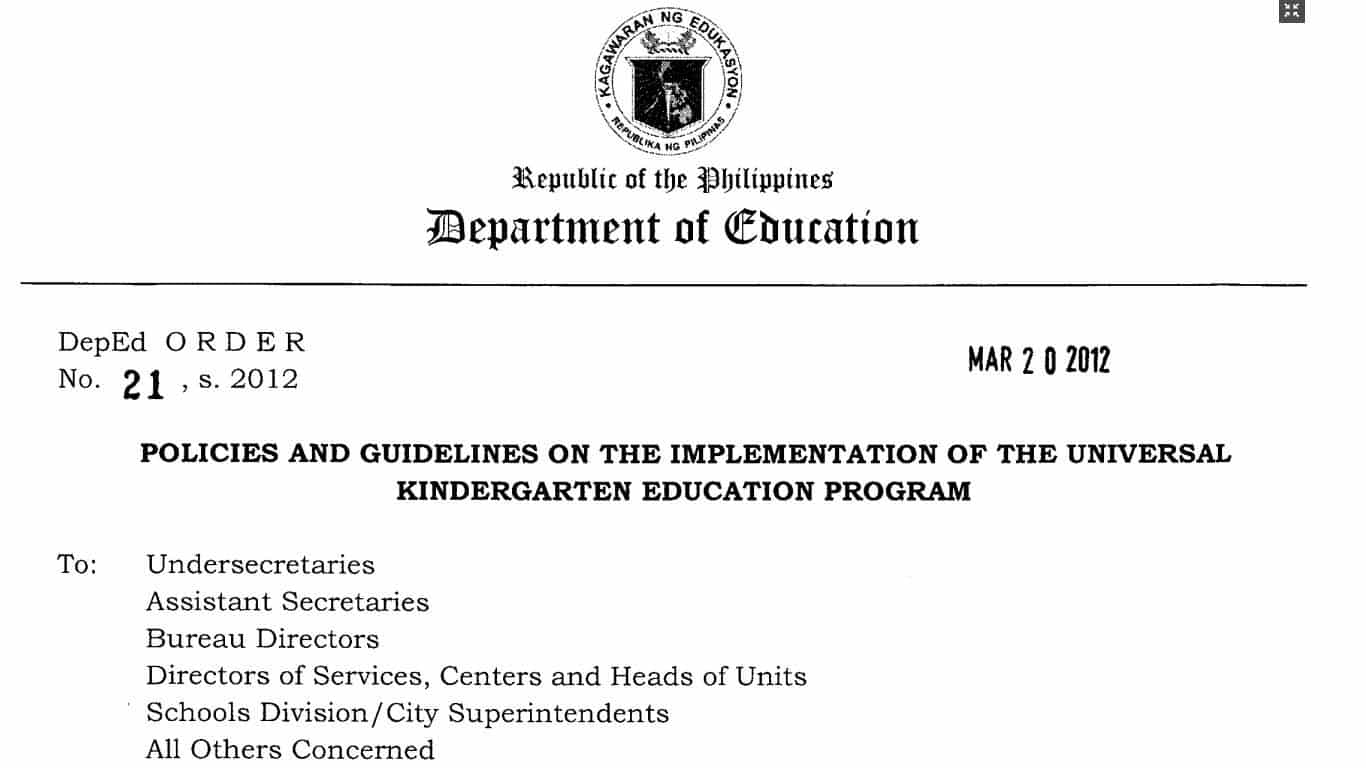 Policies and Guidelines on the Implementation of the Universal Kindergarten Education Program