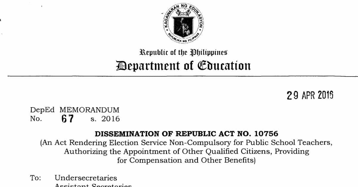 Dissemination of Republic Act No. 10756