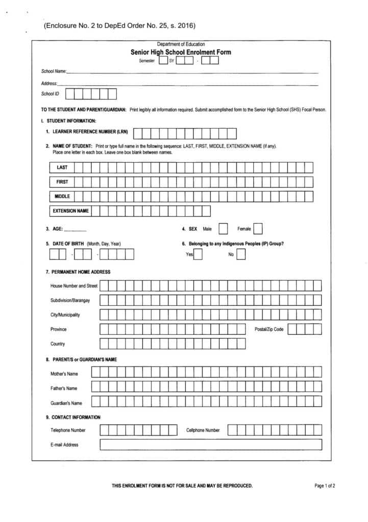 Senior High School Enrolment Form TeacherPH Page 1 of 2