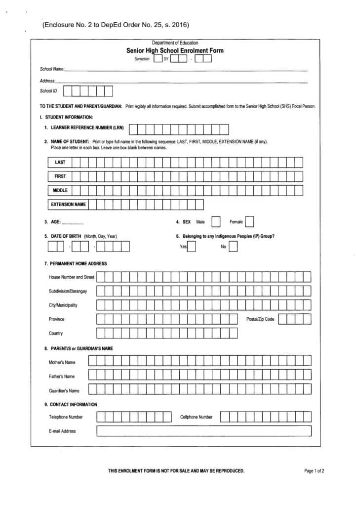 Senior High School Enrolment Form TeacherPH Page 1 of 2