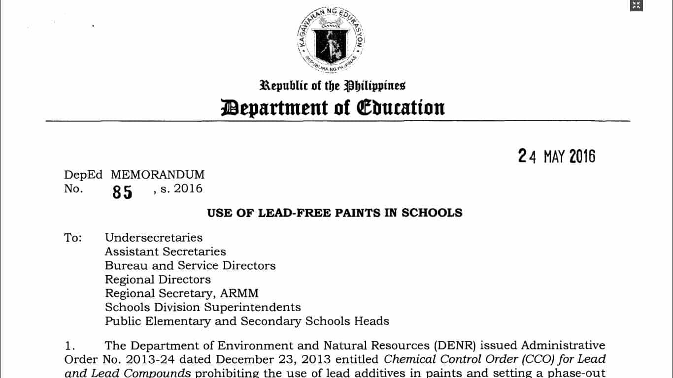 Use of Lead-Free Paints in Schools