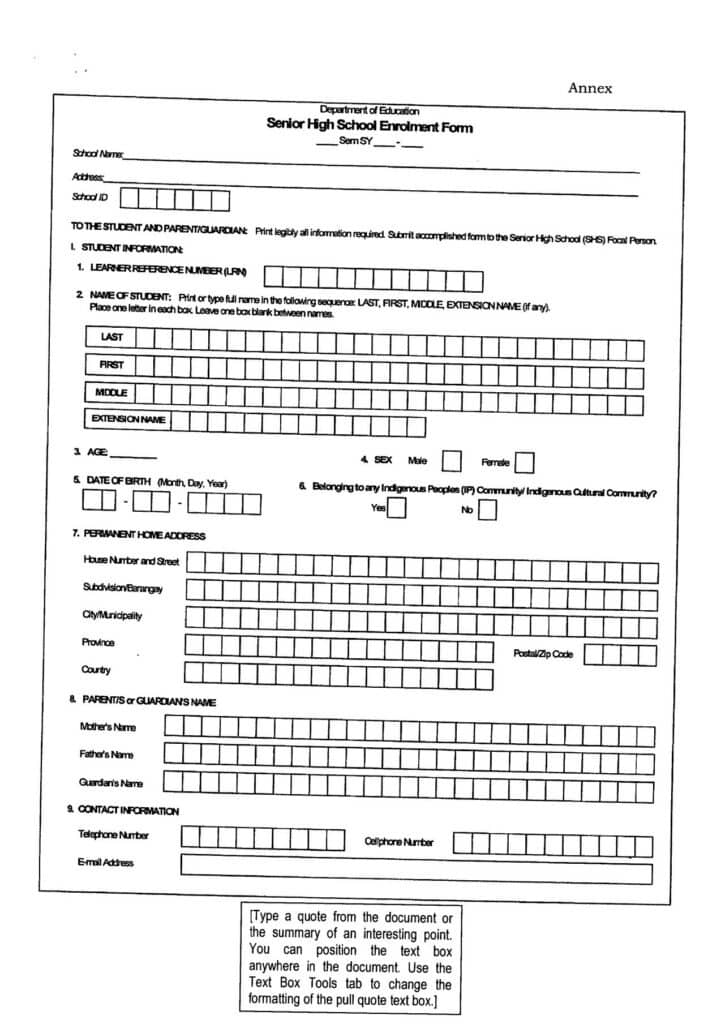 Senior High School Enrolment Form