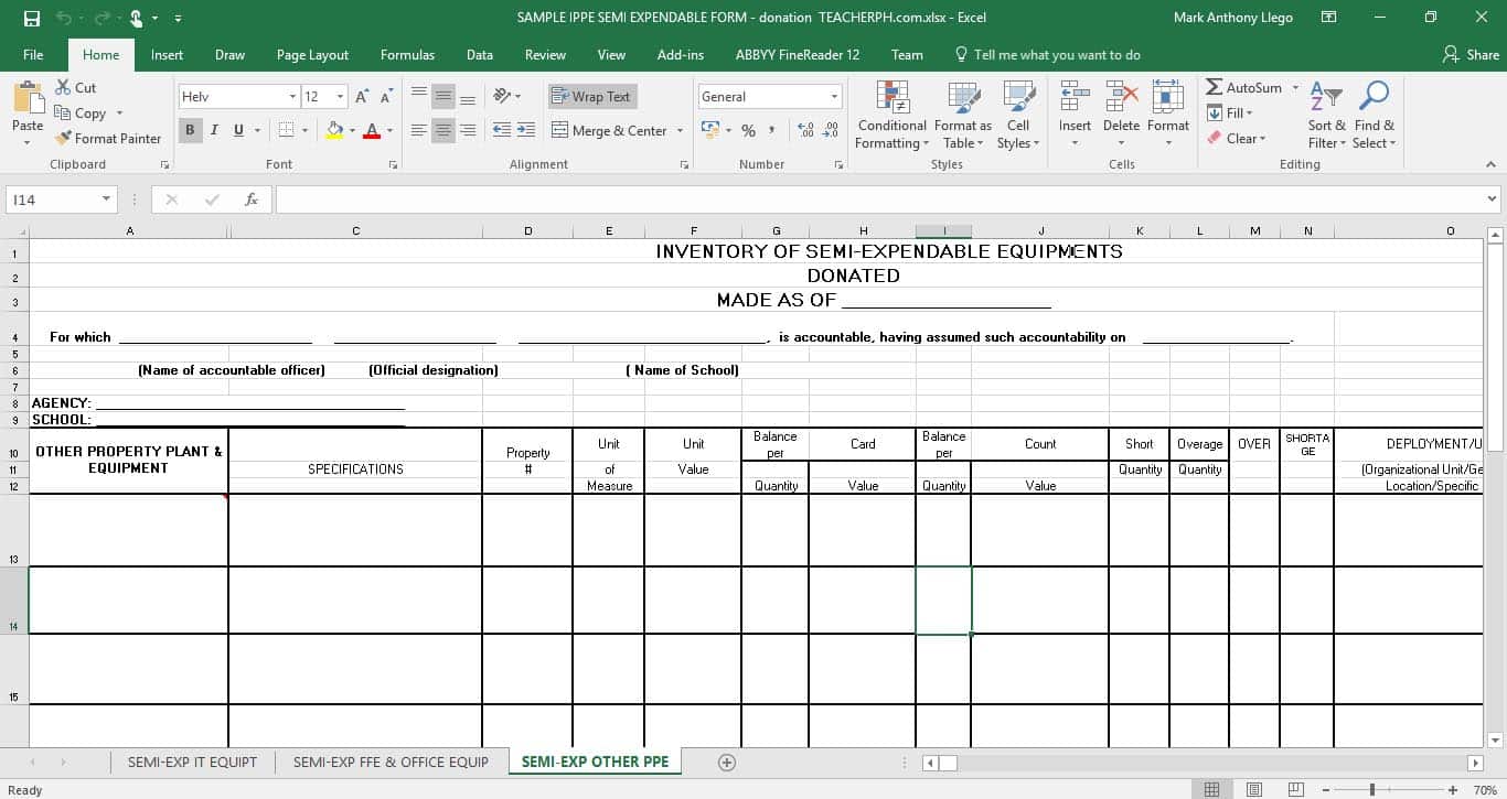 Inventory of Property Plant and Equipment (IPPE) EXPENDABLE FORM - DONATIONInventory of Property Plant and Equipment (IPPE) EXPENDABLE FORM - DONATION