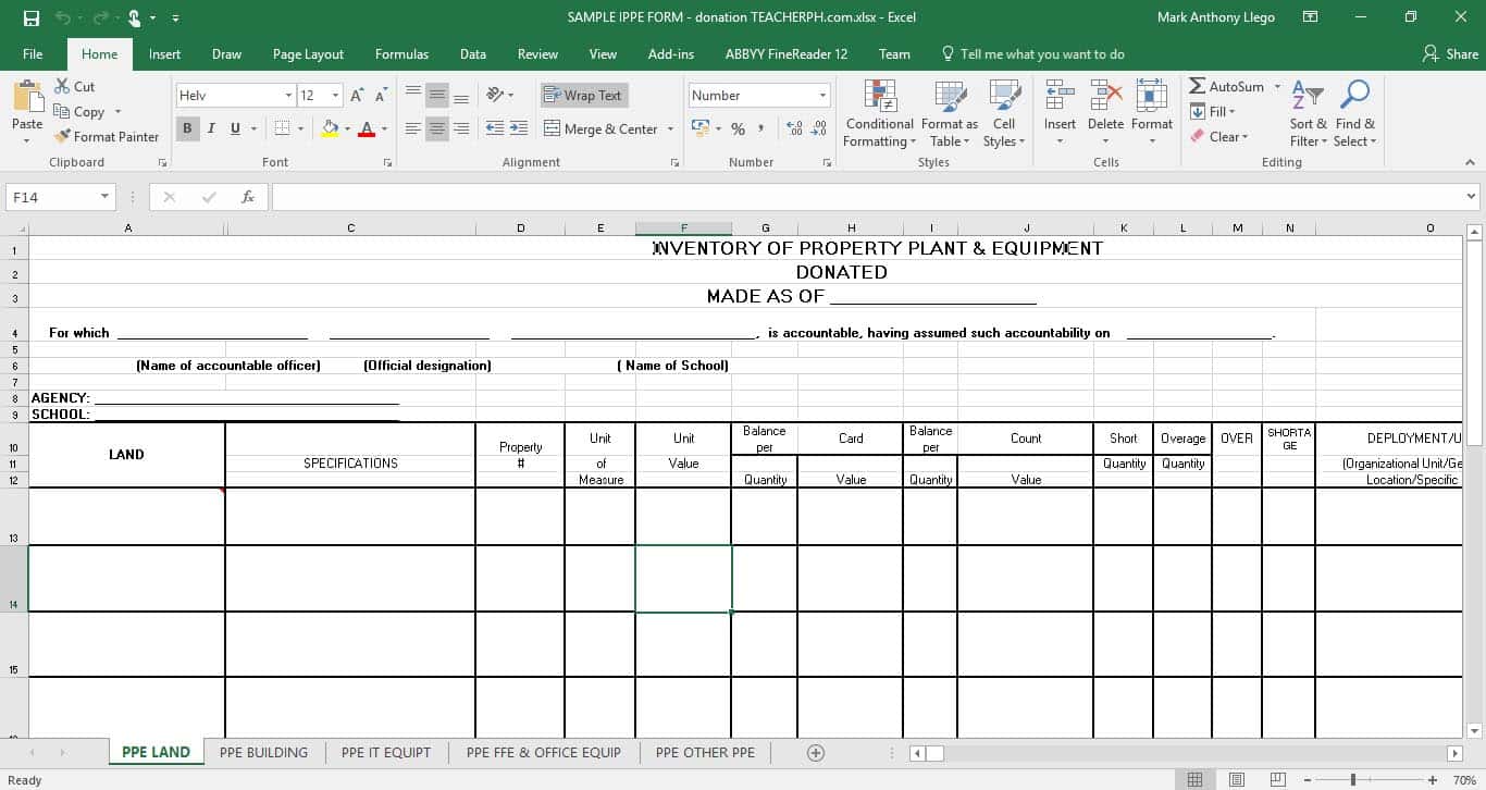 Inventory of Property Plant and Equipment (IPPE) FORM - DONATION