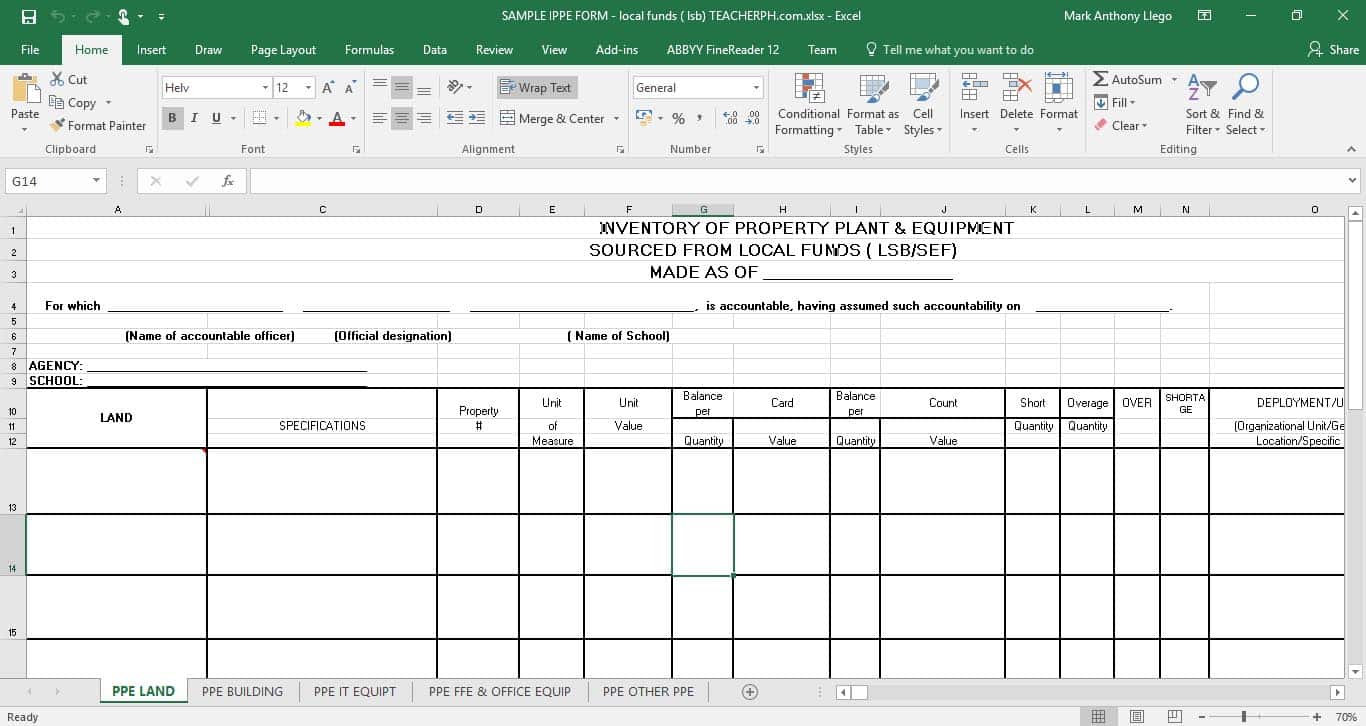 Inventory of Property Plant and Equipment (IPPE) FORM - LOCAL FUNDS