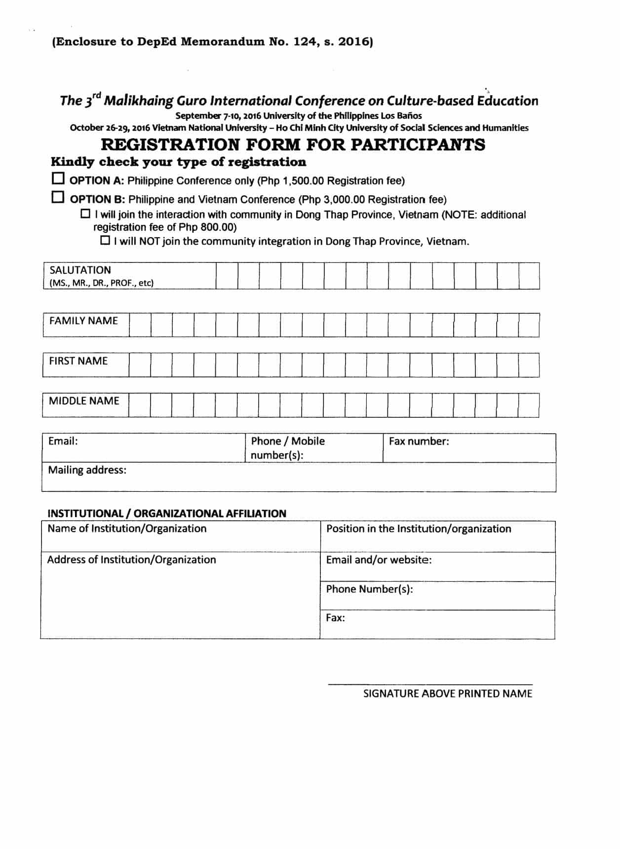 Malikhaing Guro Third International Conference Application Form