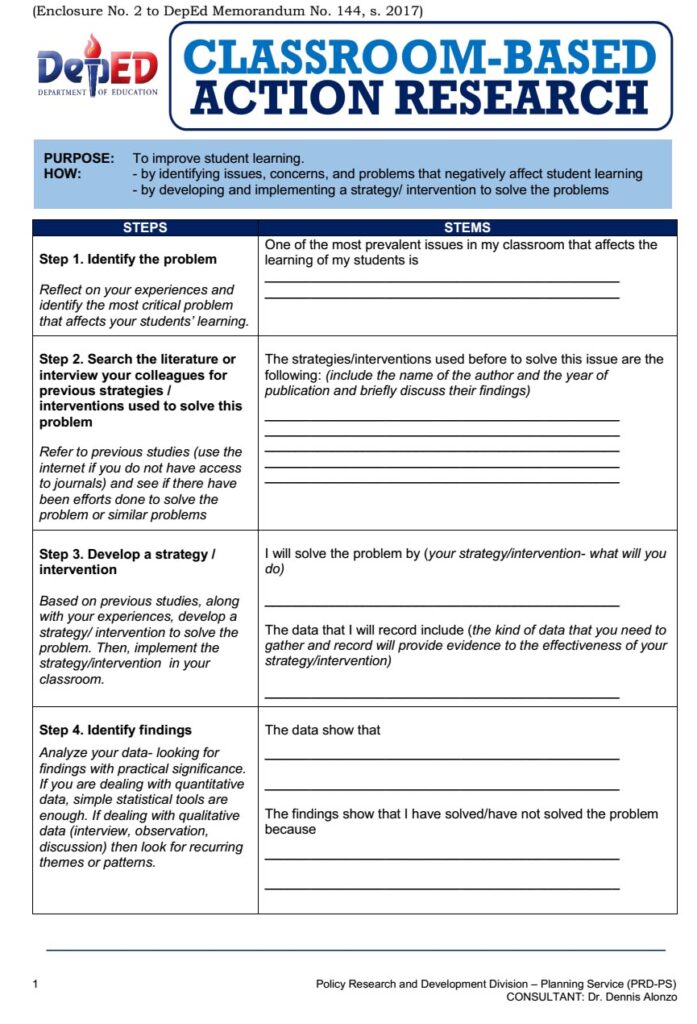 action research in classroom problems pdf