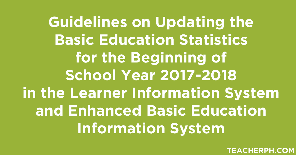 Guidelines on Updating the Basic Education Statistics for the BOSY 2017-2018