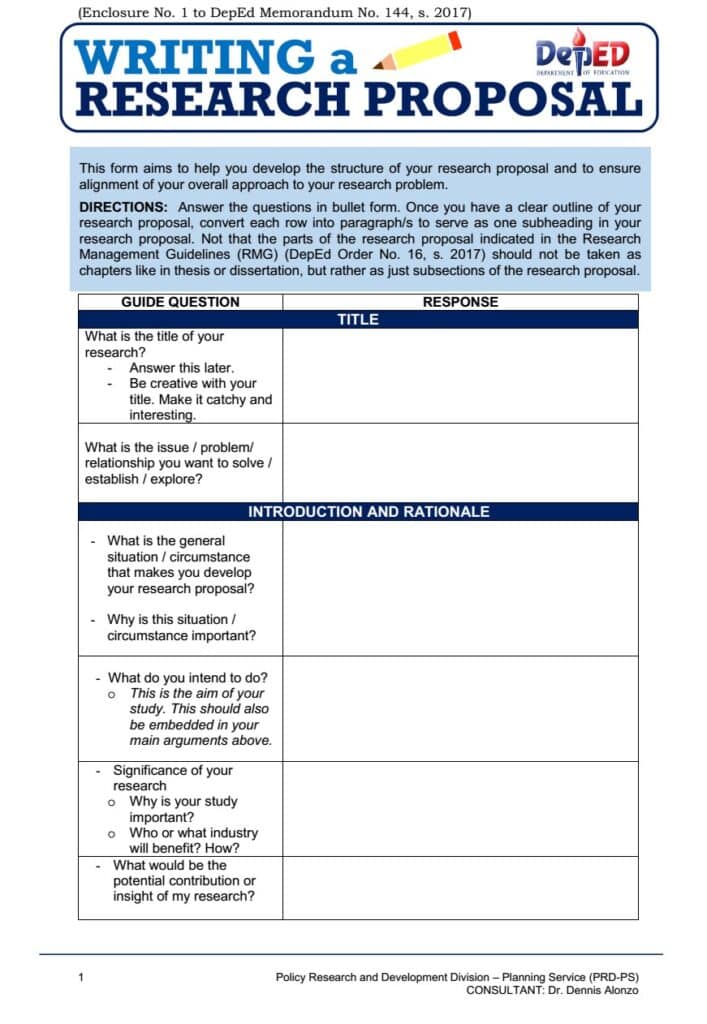 parts of basic research proposal deped