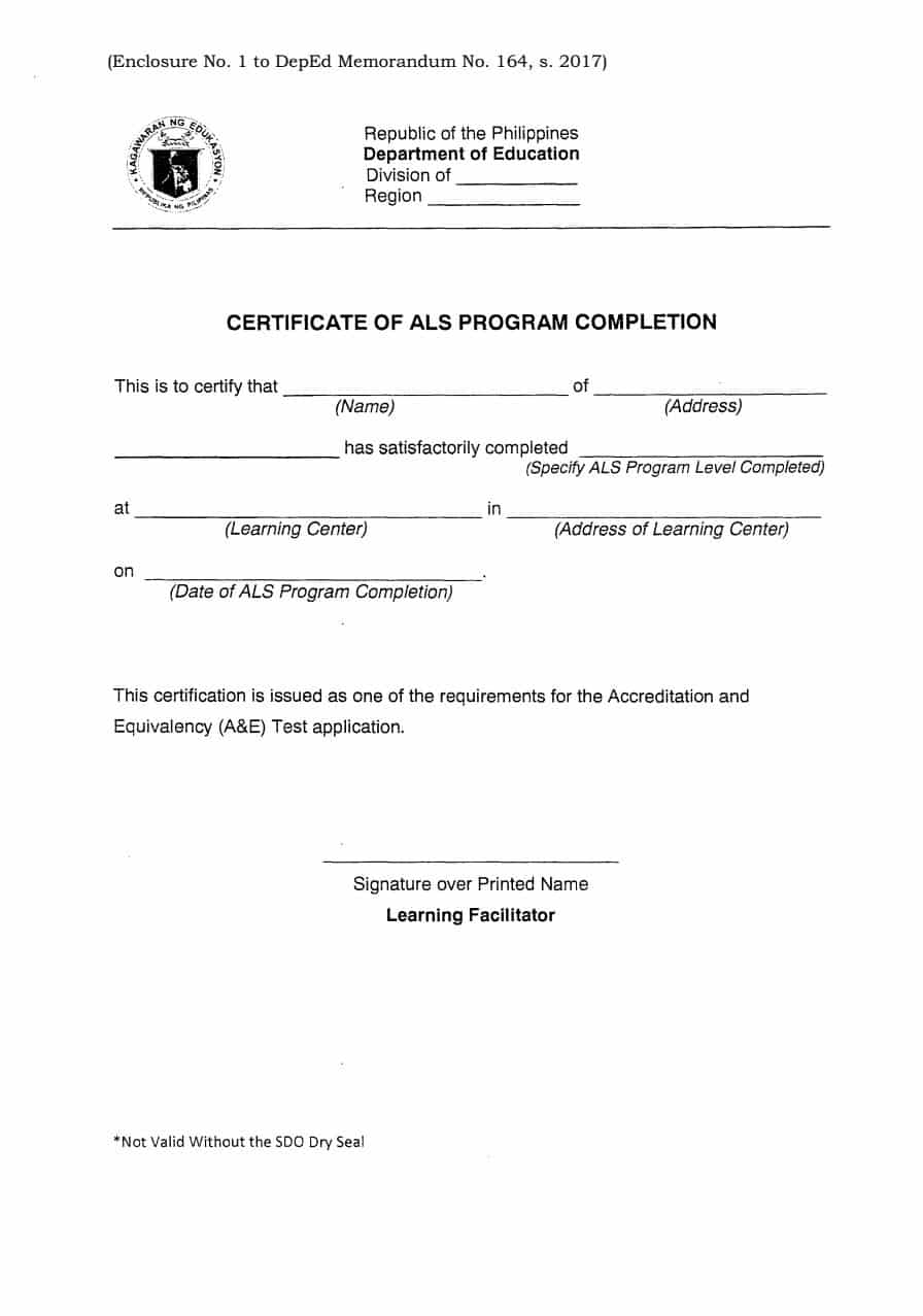 A&E Certificate of ALS Program Completion