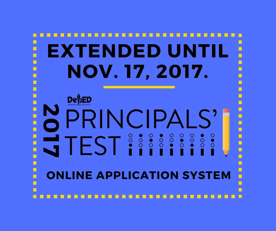 2017 Principals' Test Online Application Extended