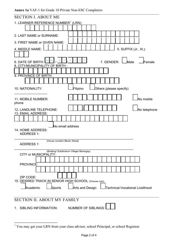 Annex 1a VAF-1 for Grade 10 Private Non-ESC Completers