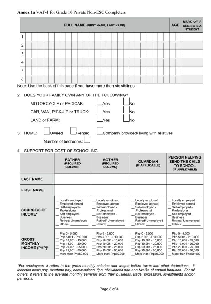 Annex 1a VAF-1 for Grade 10 Private Non-ESC Completers page 2