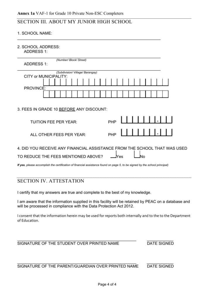 Annex 1a VAF-1 for Grade 10 Private Non-ESC Completers page 3