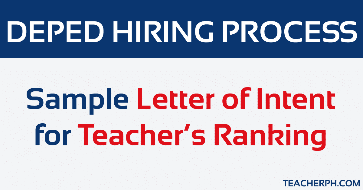 Sample Letter of Intent for Teacher’s Ranking