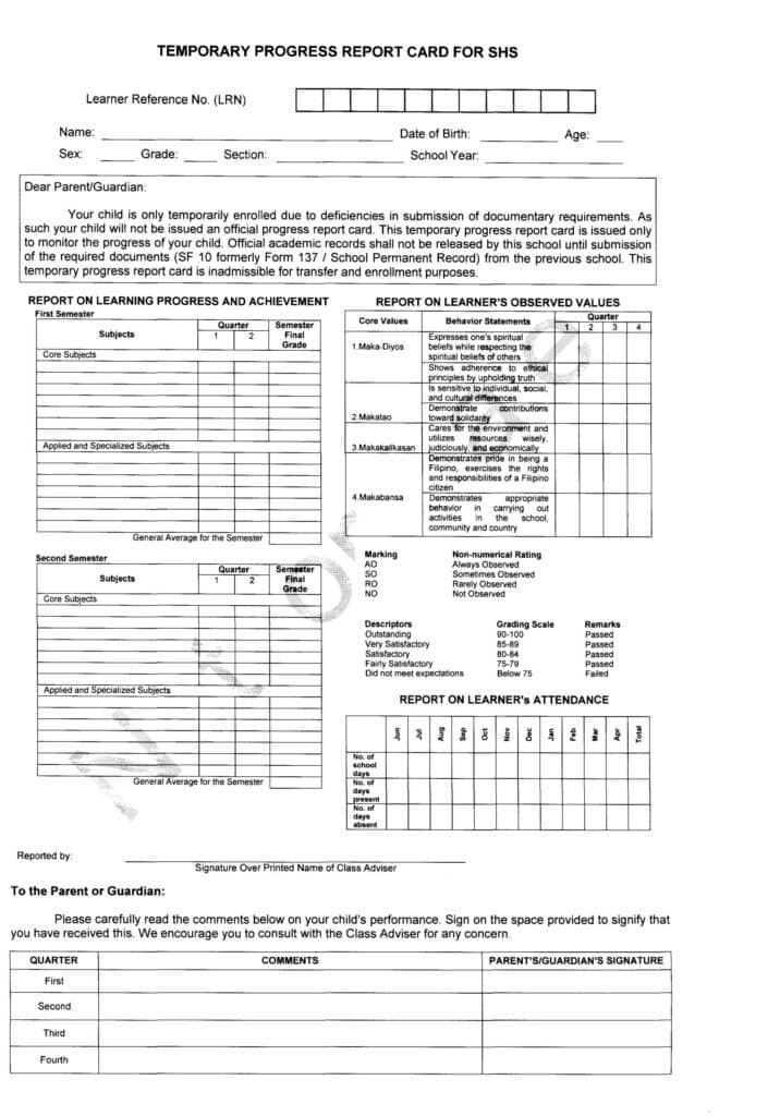 School Report Card Deped Template school-report-card-deped-template