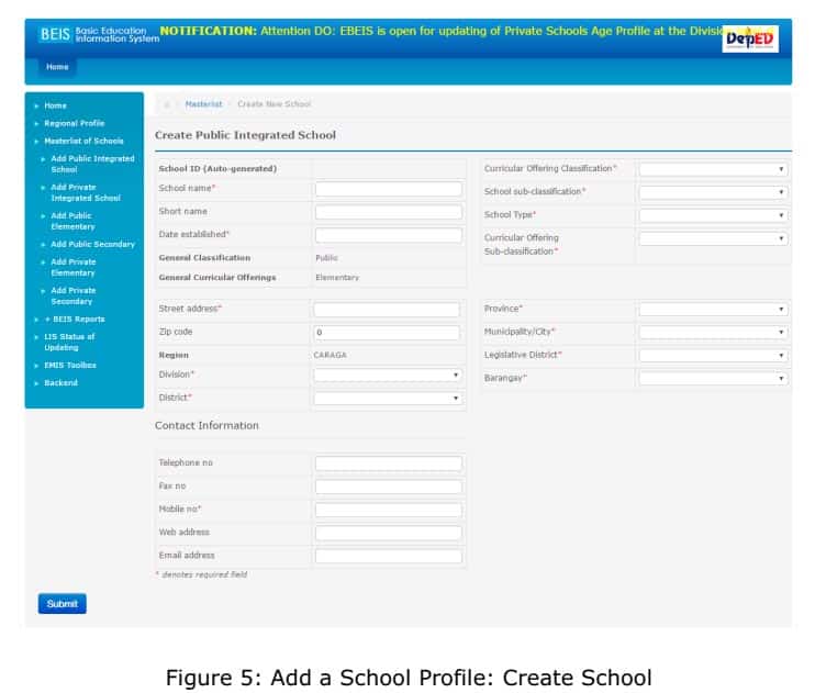 deped ebeis adding school profile