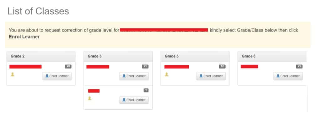 deped lis list of classes 6