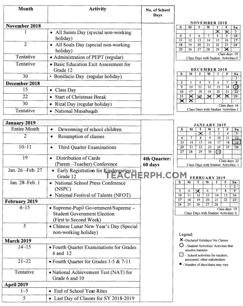 DepEd School Calendar School Year 2018-2019 page 2