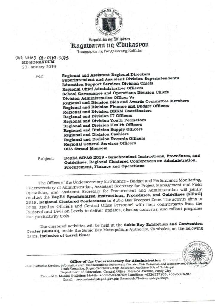 2019 DEPED SIPAG MEMORANDUM