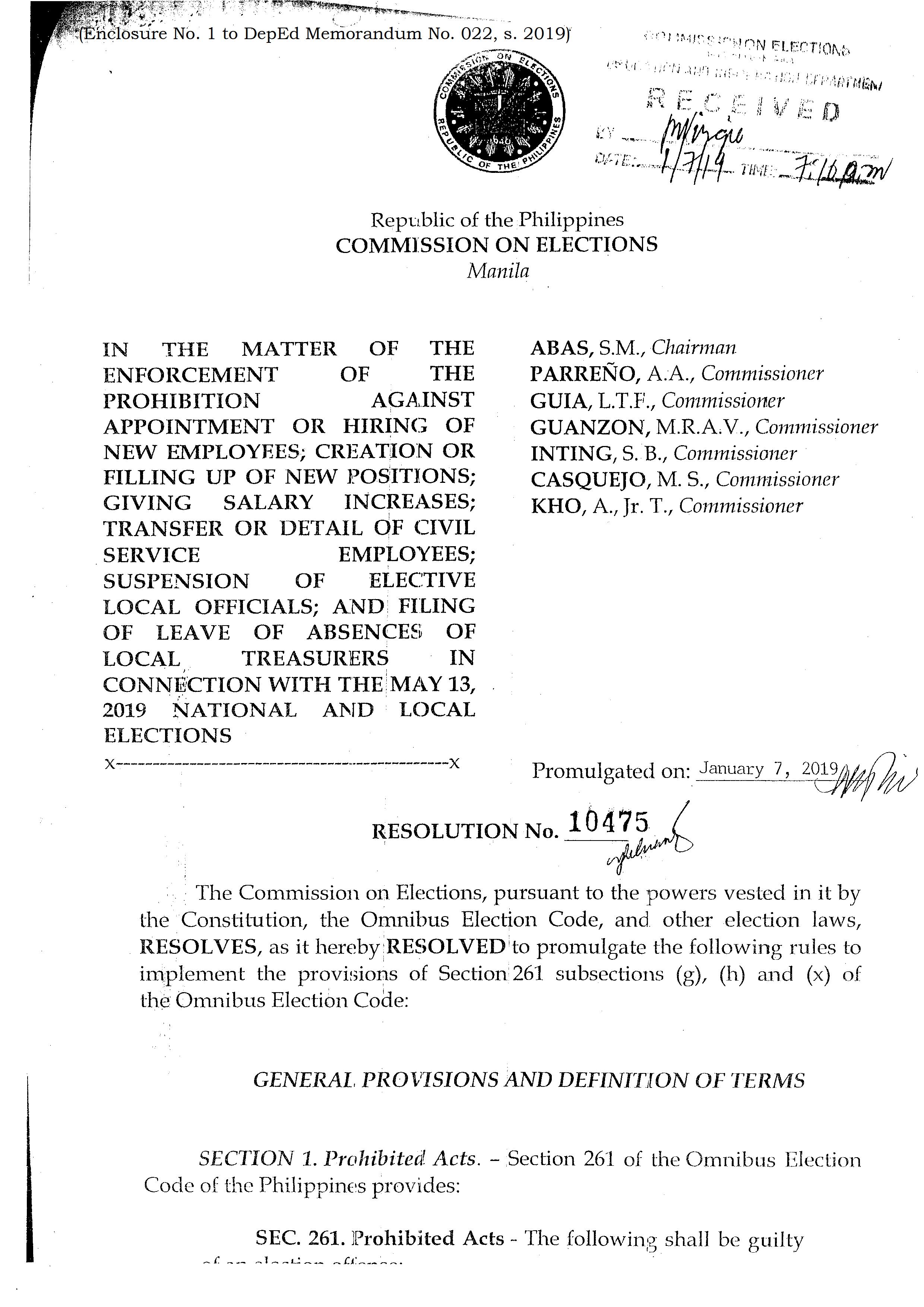 Dissemination of comelec resolution nos 10475 and 10488 teacherph
