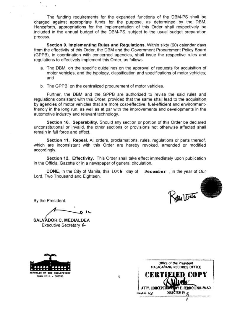 Rules on the Acquisition of Government Motor Vehicles TeacherPH