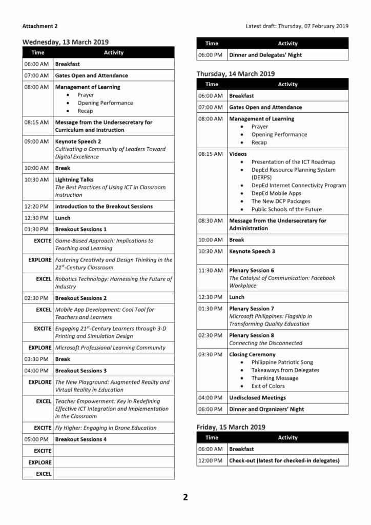 2019 DepEd Cyber Expo List of Attendees and Schedule of Activities
