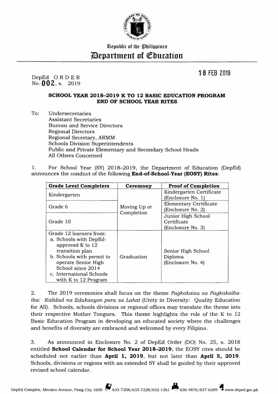 2019 DepEd End of School Year Rites and Graduation Theme TeacherPH