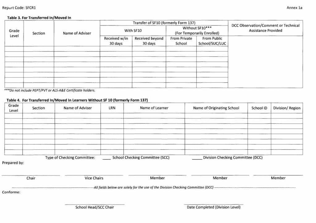 DepEd School Form SFCR1 Transferred in Moved In