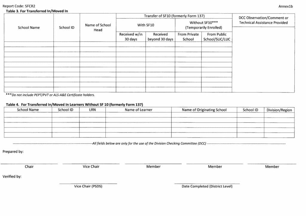 DepEd School Form SFCR2 Transferred In Moved In