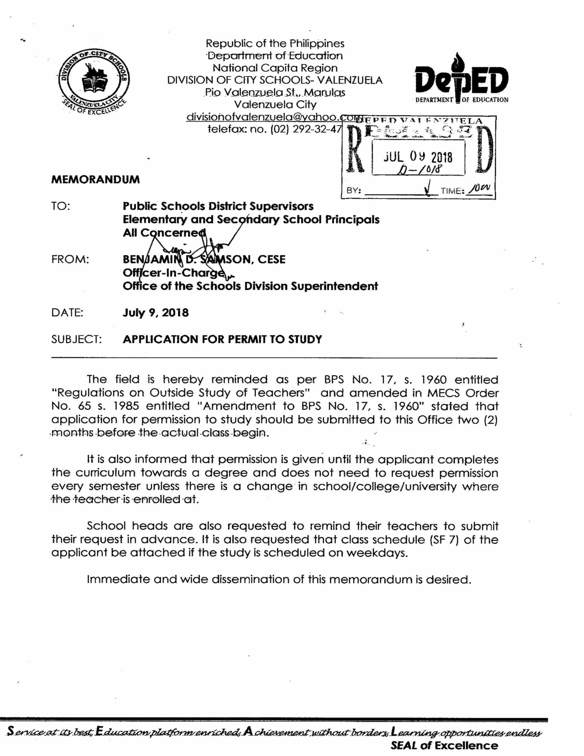 DepEd Application For Permit To Study TeacherPH