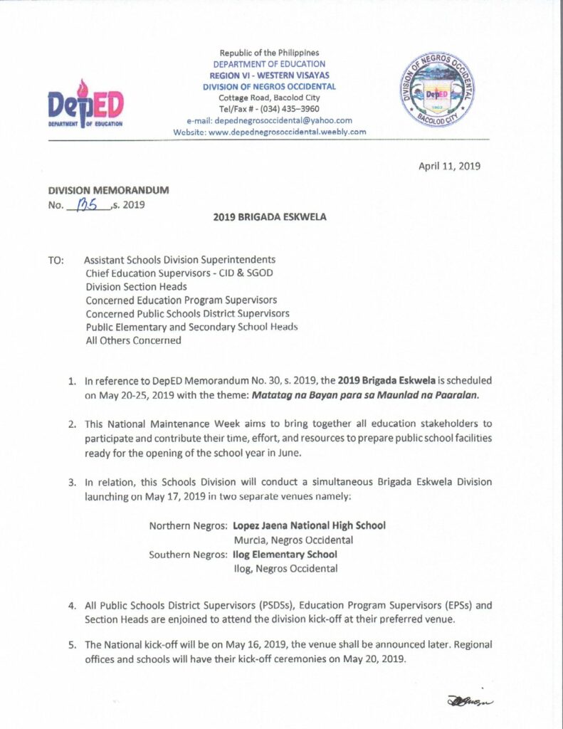 DepEd Division of Negros Occidental 2019 Brigada Eskwela