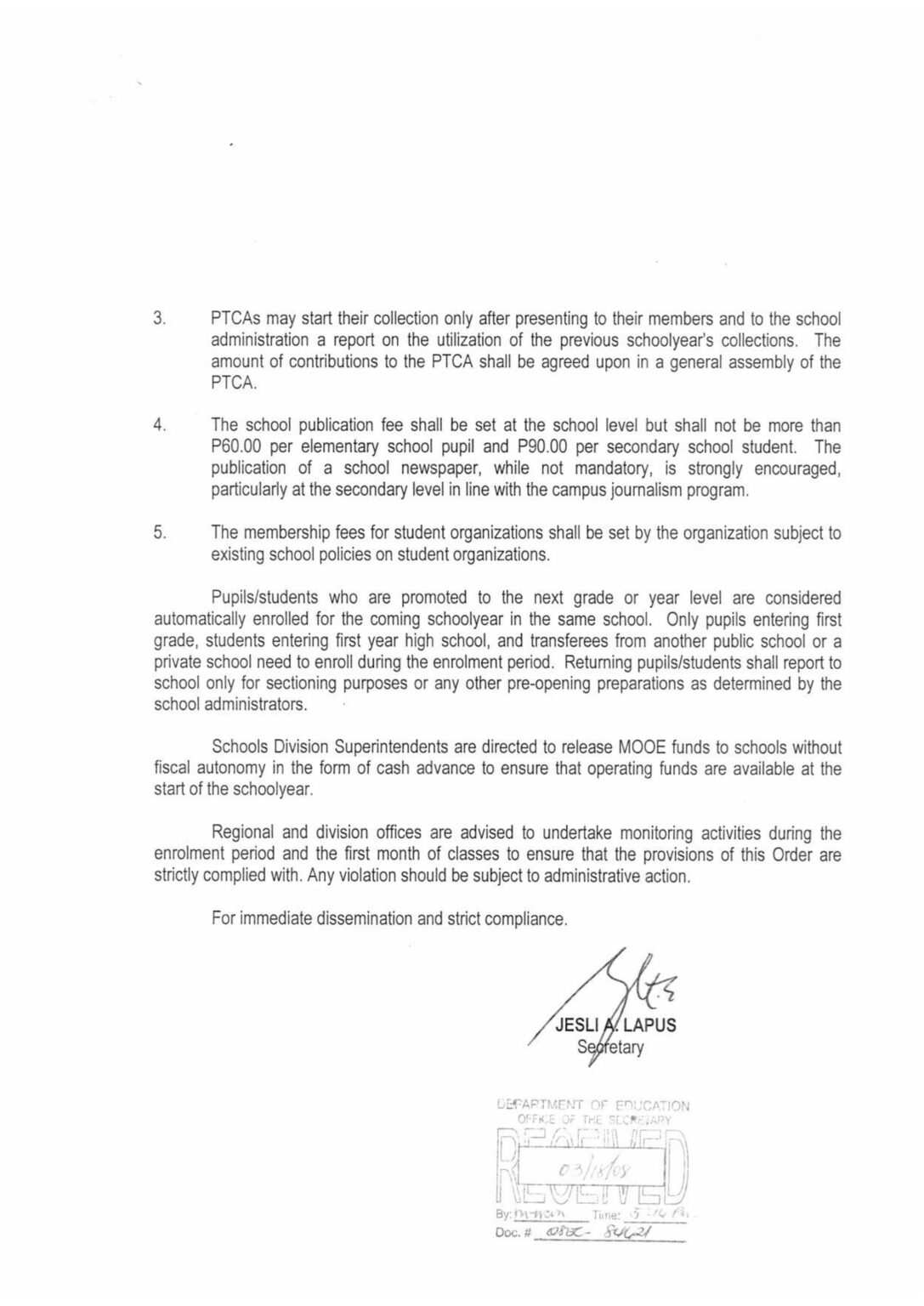 Deped order on no collection policy in all public schools teacherph