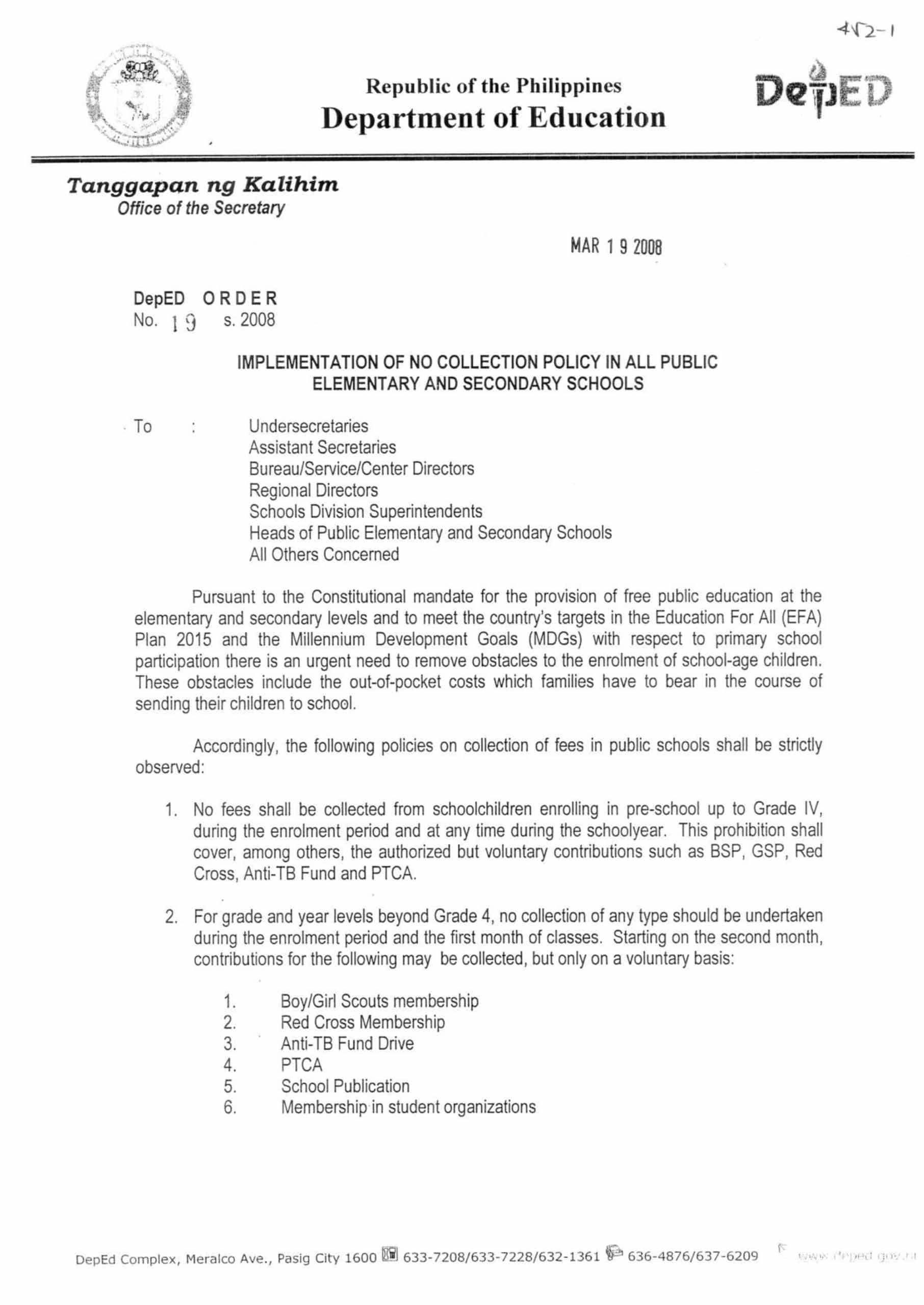 deped order about no homework policy