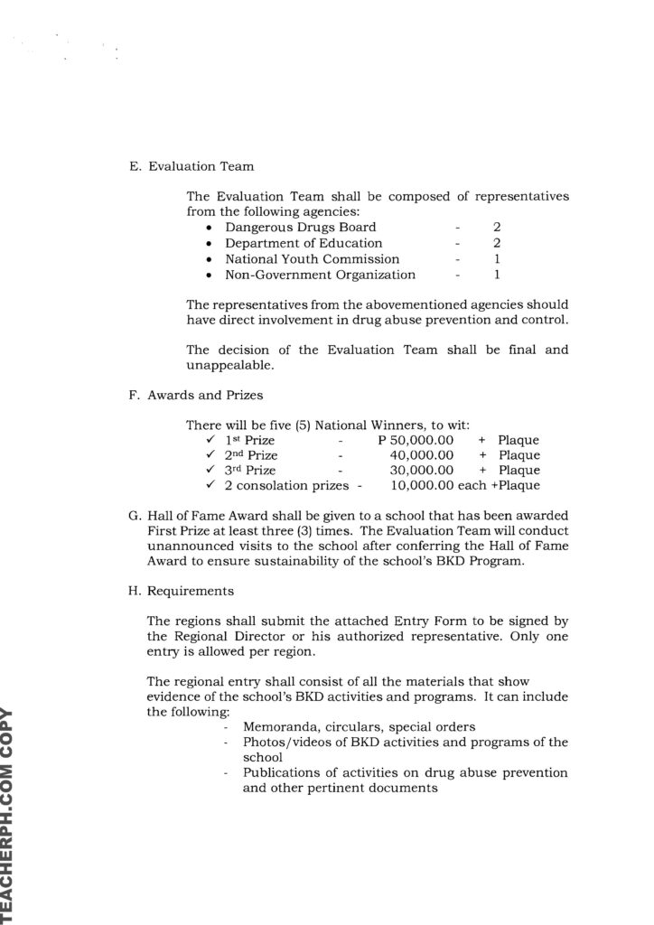 2019 Search for the Outstanding Barkada Kontra Droga Implementers in Secondary Schools Application Form