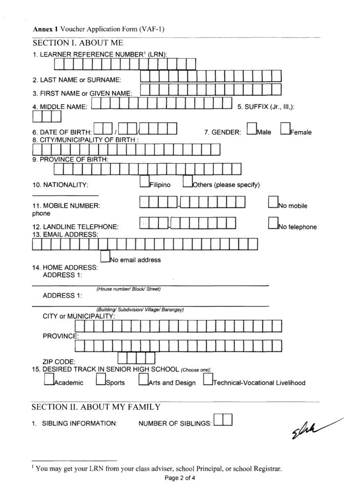 Senior High School Voucher Application Form (VAF-1)