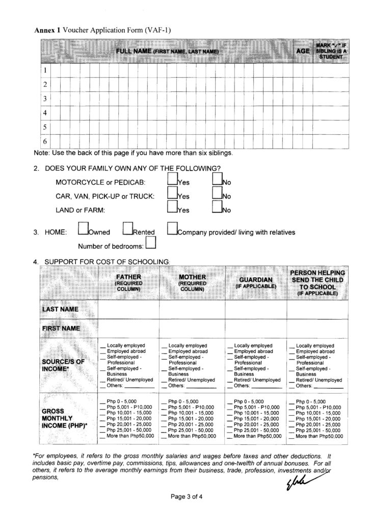 Senior High School Voucher Application Form (VAF-1)