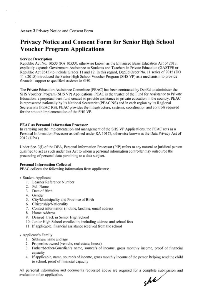 Senior High School Voucher Application Form (VAF-1)