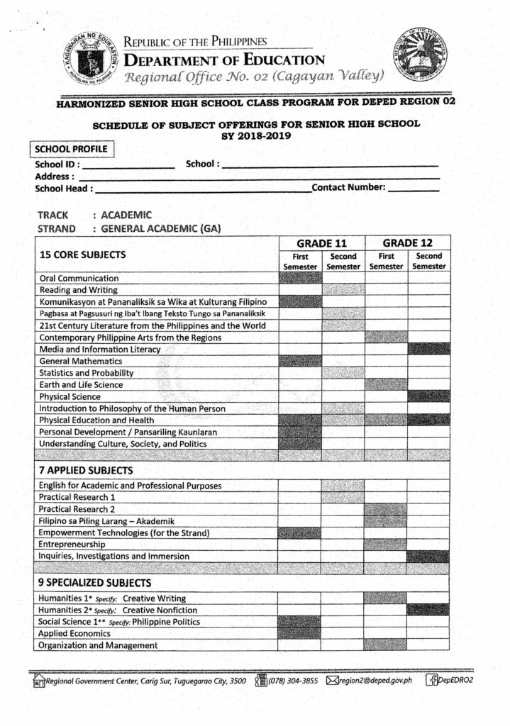 Harmonized Senior High School Class Program Academic Track