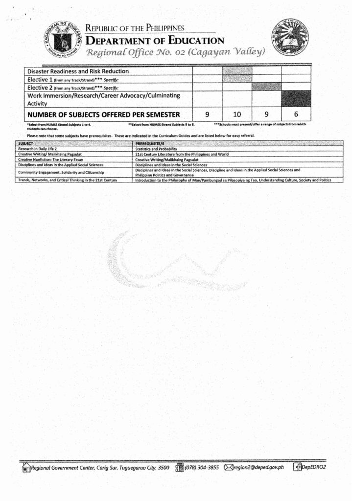 Harmonized Senior High School Class Program Academic Track