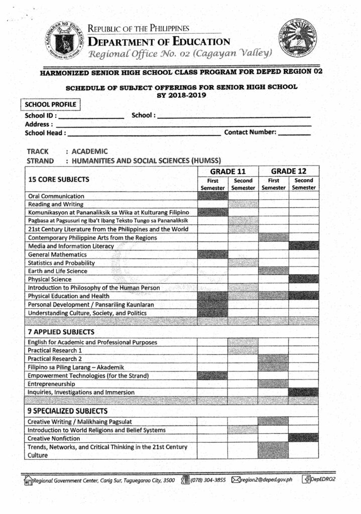 Harmonized Senior High School Class Program HUMSS