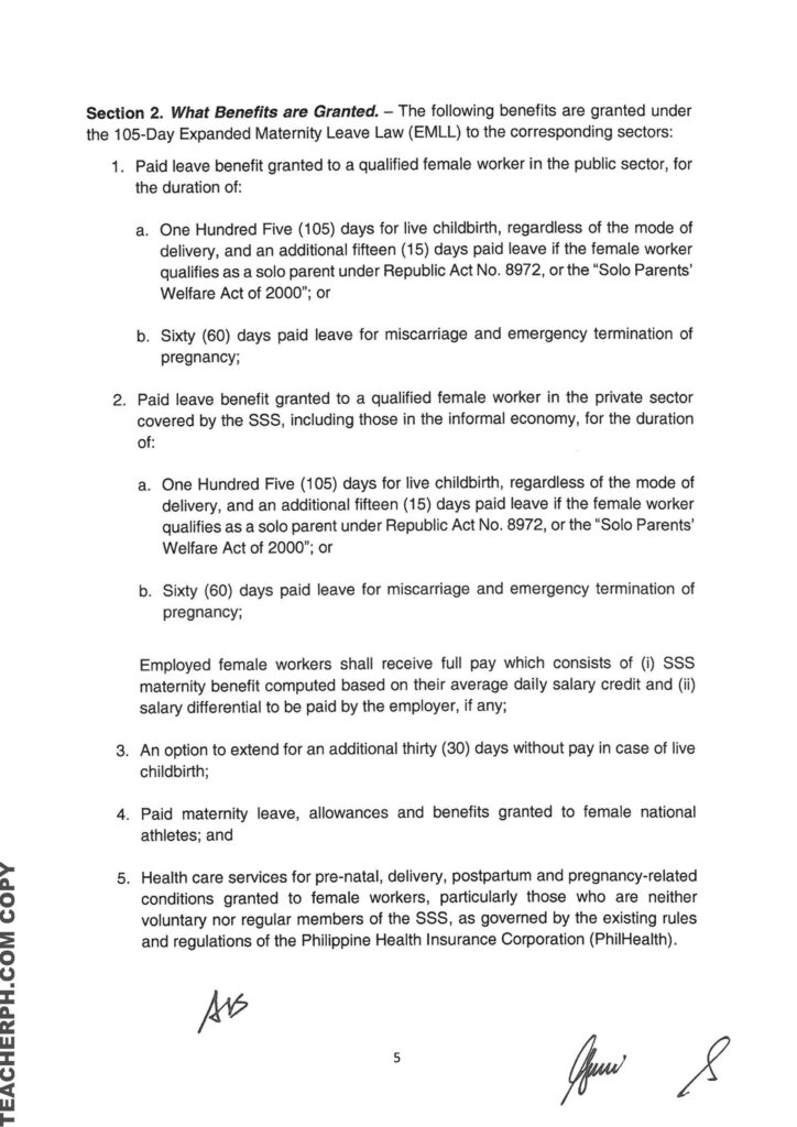 Implementing Rules and Regulations of Republic Act No. 11210 Otherwise Known as the 105-Day Expanded Maternity Leave Law