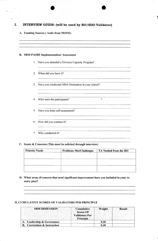 SBM Assessment Tool with Contextualized Means of Verifications (MOVS)